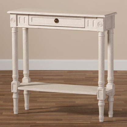 Ariella Country Cottage Farmhouse Whitewashed 1-Drawer Console Table