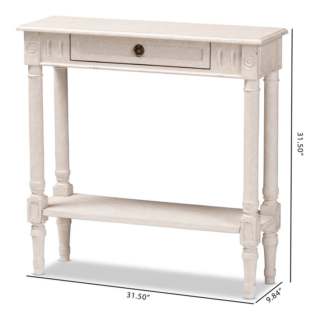 Ariella Country Cottage Farmhouse Whitewashed 1-Drawer Console Table