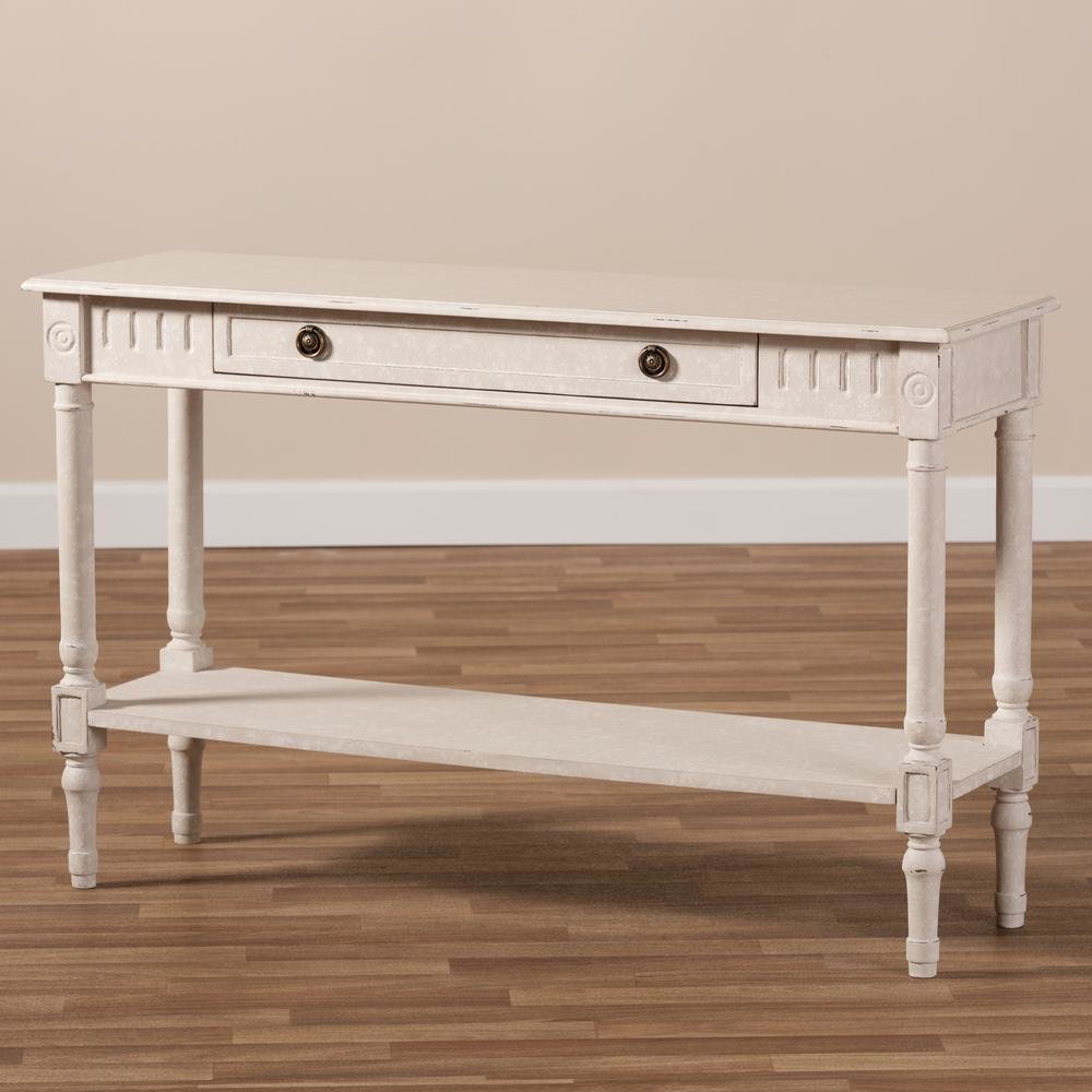Ariella Country Cottage Farmhouse Whitewashed 1-Drawer Console Table