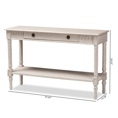 Ariella Country Cottage Farmhouse Whitewashed 1-Drawer Console Table