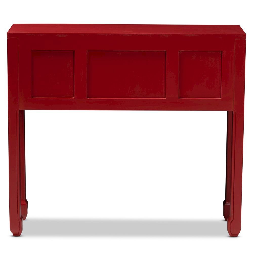 Antique Red Finished Wood Bronze Finished Accents 6-Drawer Console Table