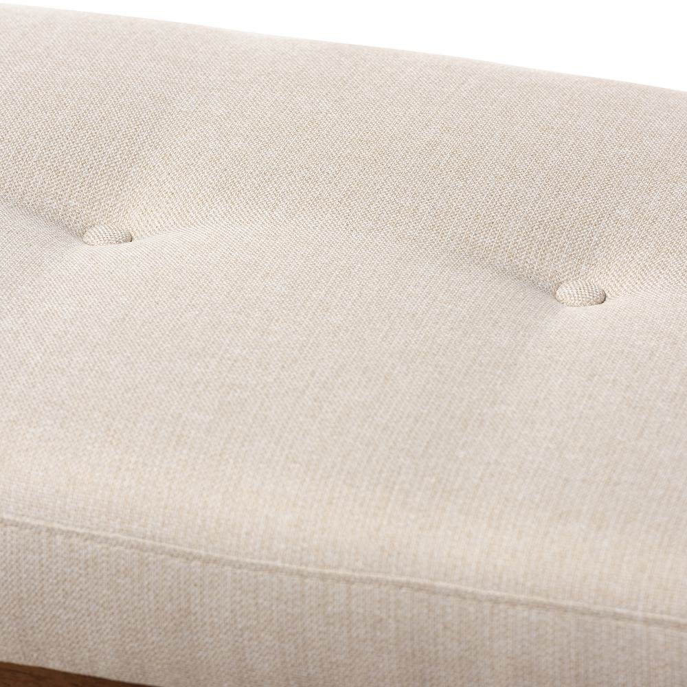 Light Beige Fabric Upholstered Walnut Brown Finished Wood Bench