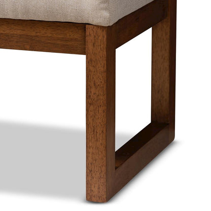 Light Beige Fabric Upholstered Walnut Brown Finished Wood Bench