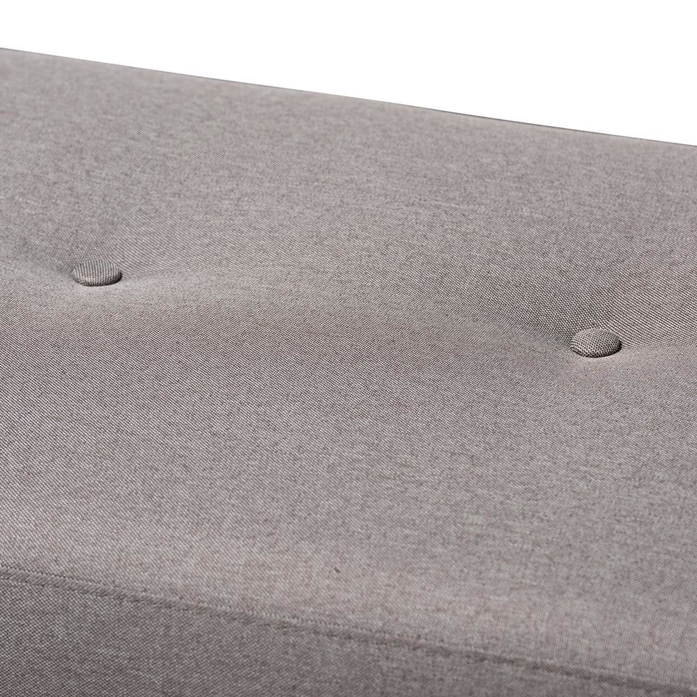 Grey Fabric Upholstered Walnut Brown Finished Wood Bench
