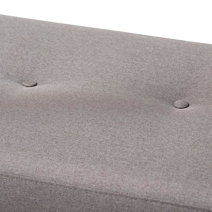 Grey Fabric Upholstered Walnut Brown Finished Wood Bench