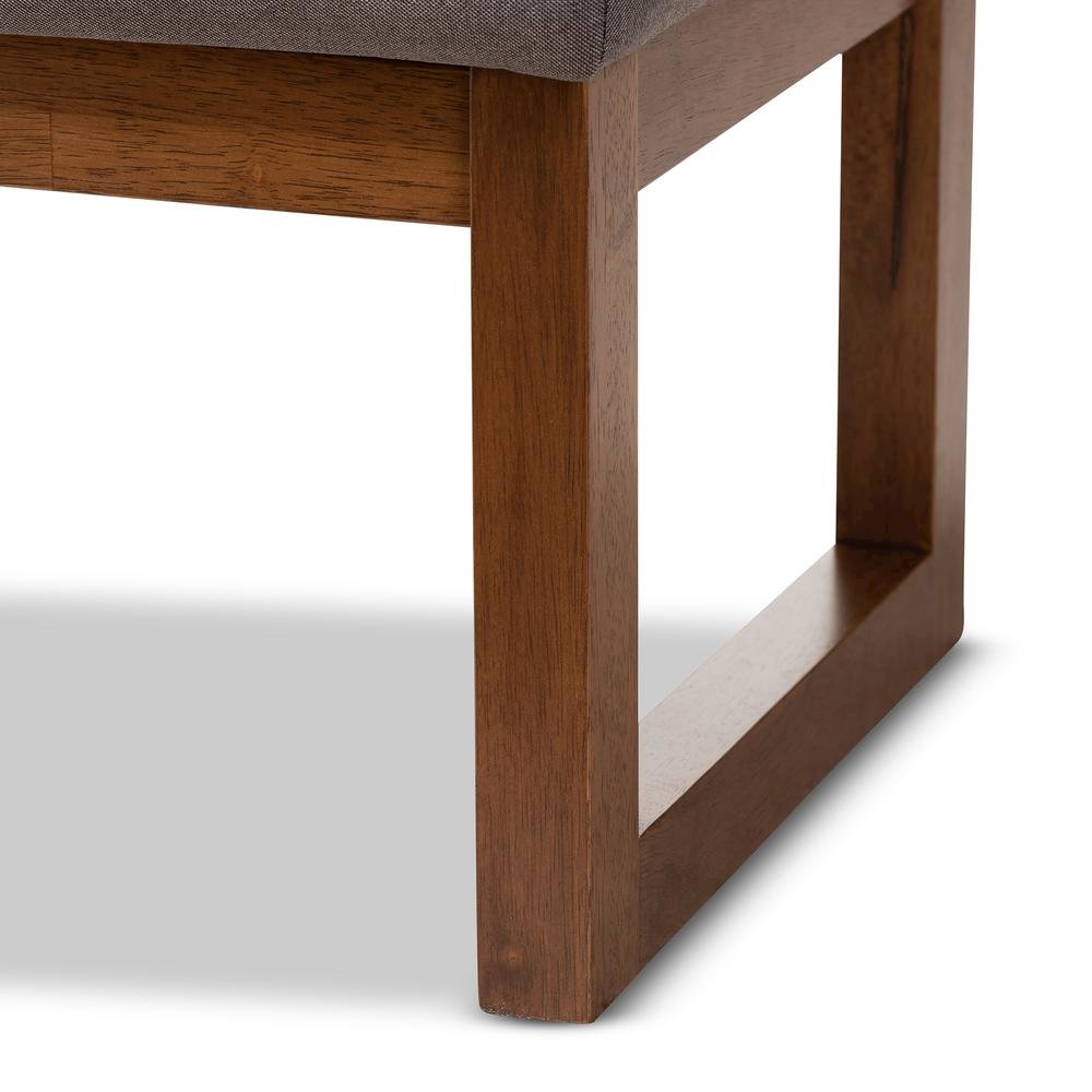 Grey Fabric Upholstered Walnut Brown Finished Wood Bench