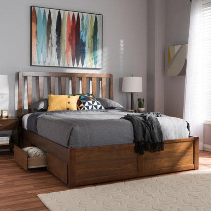 Raurey Modern and Contemporary Walnut Finished Queen Size Storage Platform Bed