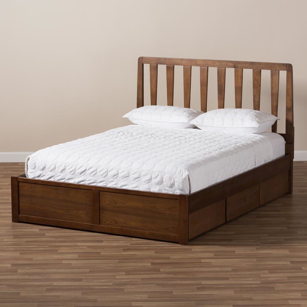 Raurey Modern and Contemporary Walnut Finished Queen Size Storage Platform Bed
