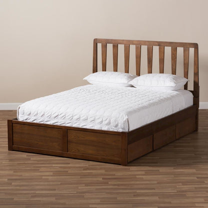 Raurey Modern and Contemporary Walnut Finished Queen Size Storage Platform Bed