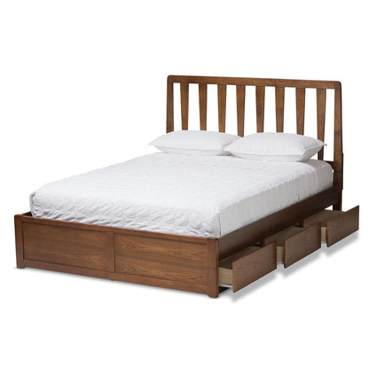 Raurey Modern and Contemporary Walnut Finished Queen Size Storage Platform Bed