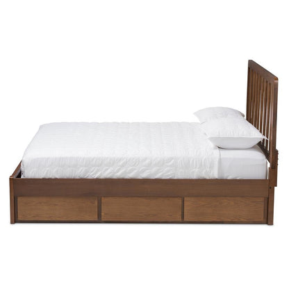 Raurey Modern and Contemporary Walnut Finished Queen Size Storage Platform Bed
