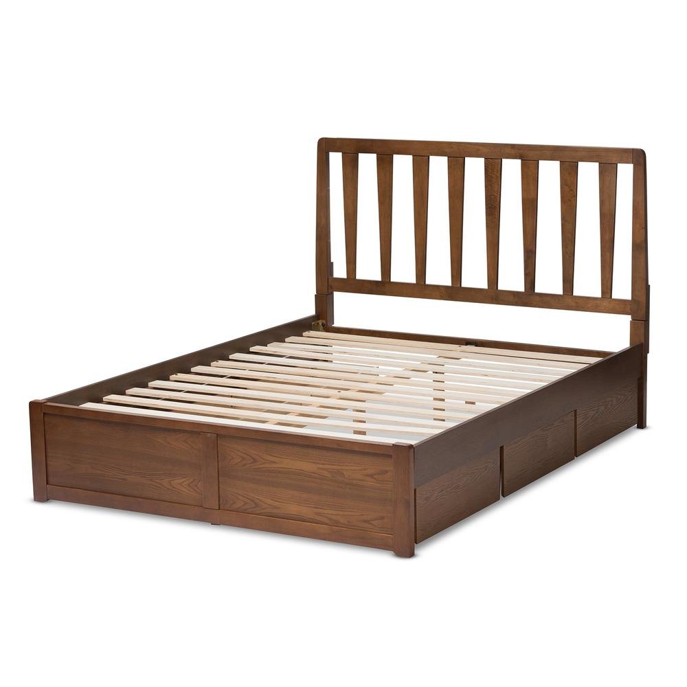 Raurey Modern and Contemporary Walnut Finished Queen Size Storage Platform Bed