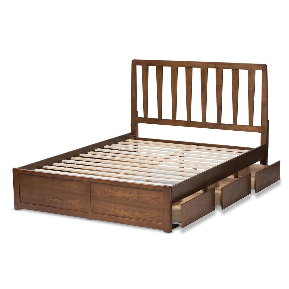 Raurey Modern and Contemporary Walnut Finished Queen Size Storage Platform Bed