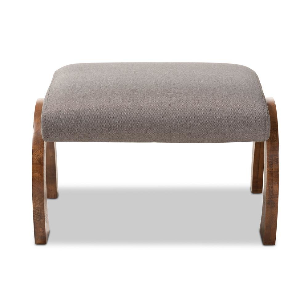 Grey Fabric Upholstered Walnut Brown Finished Wood Ottoman