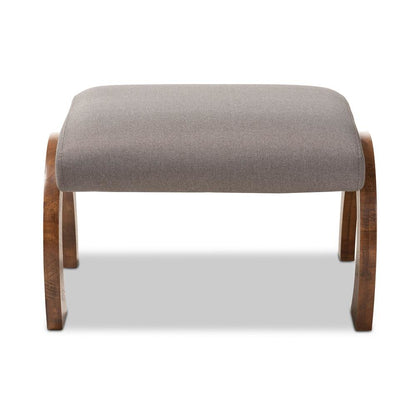 Grey Fabric Upholstered Walnut Brown Finished Wood Ottoman