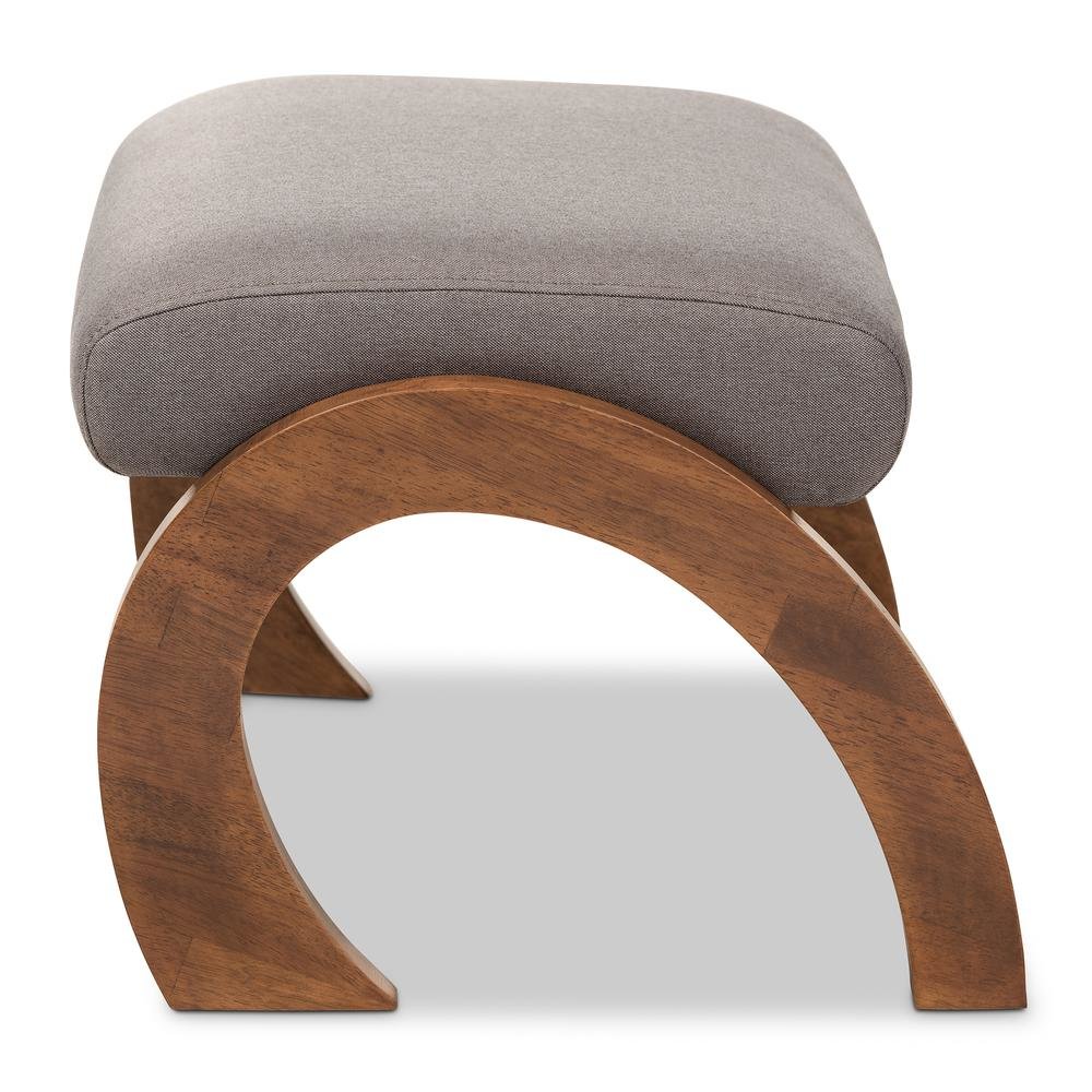 Grey Fabric Upholstered Walnut Brown Finished Wood Ottoman