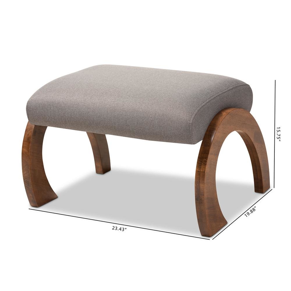 Grey Fabric Upholstered Walnut Brown Finished Wood Ottoman