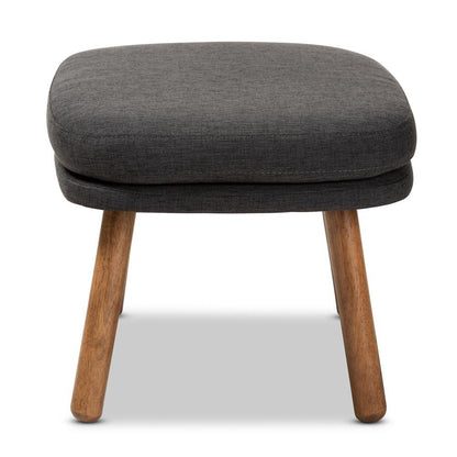 Dark Grey Fabric Upholstered Walnut Brown Finished Wood Ottoman