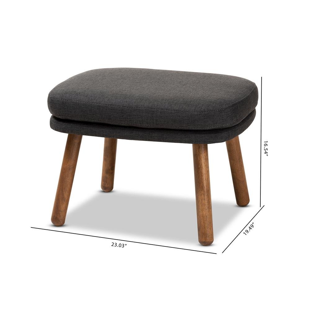 Dark Grey Fabric Upholstered Walnut Brown Finished Wood Ottoman