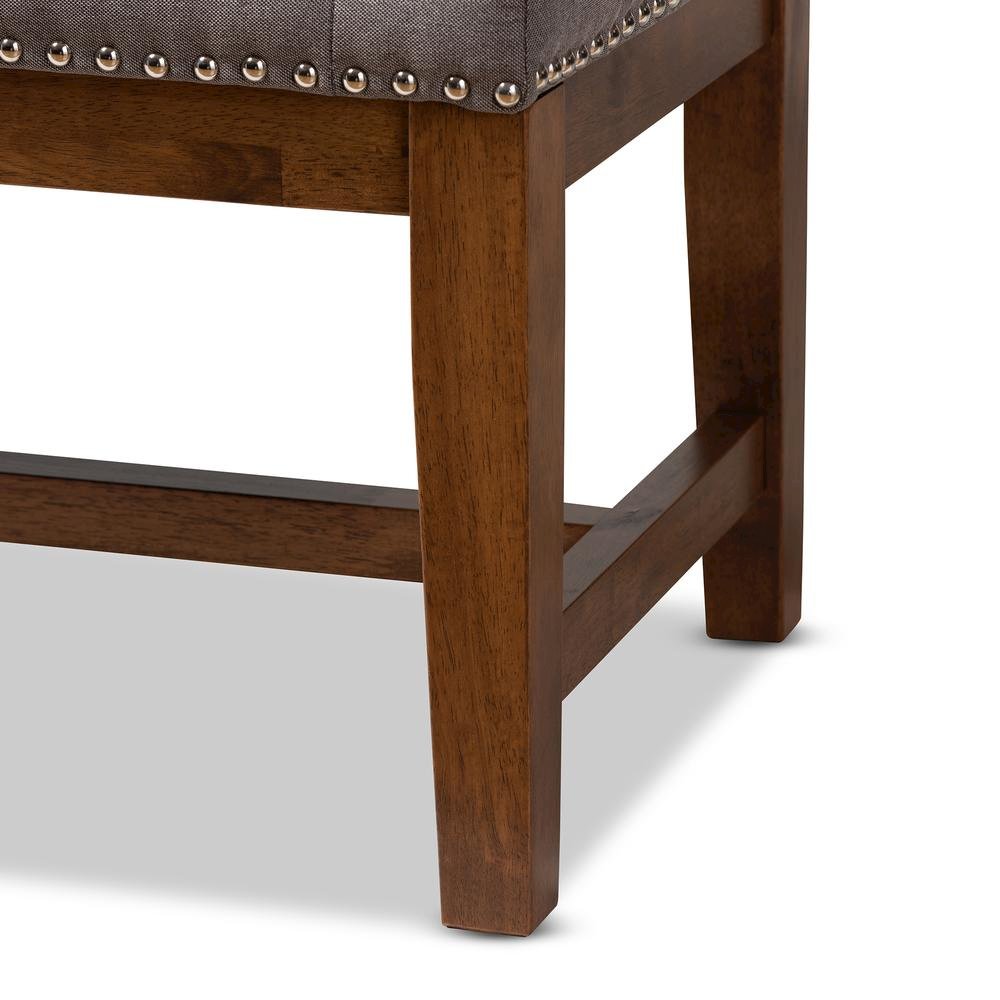 Grey Fabric Upholstered Walnut Finished Solid Rubberwood Bench
