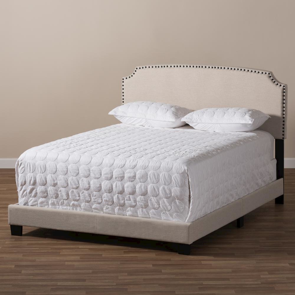 Odette Modern and Contemporary Light Beige Fabric Upholstered Full Size Bed