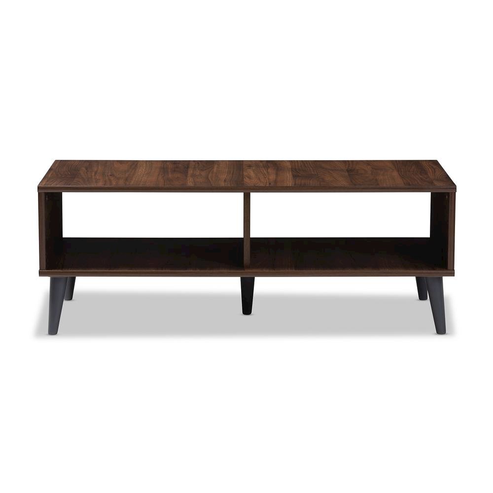 Pierre Mid-Century Modern Brown and Dark Grey Finished Wood Coffee Table