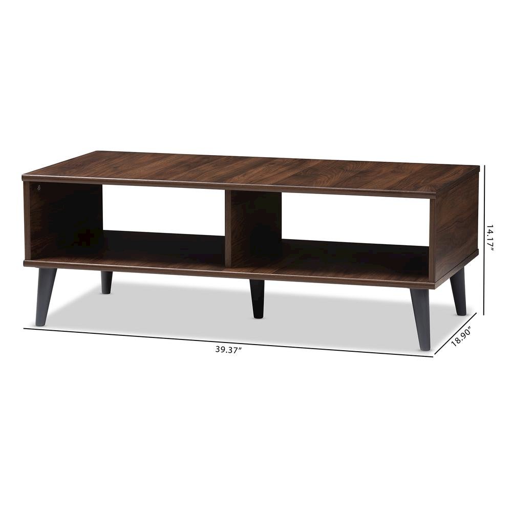 Pierre Mid-Century Modern Brown and Dark Grey Finished Wood Coffee Table