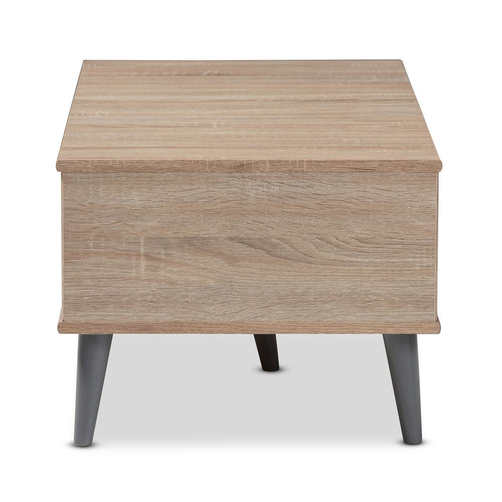 Pierre Mid-Century Modern Oak and Light Grey Finished Wood Coffee Table