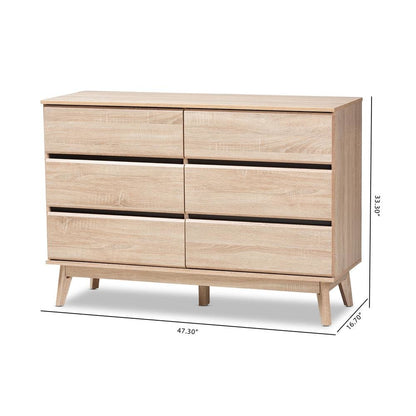 Baxton Studio Miren Mid-Century Modern Light Oak and Dark Grey 6-Drawer Dresser