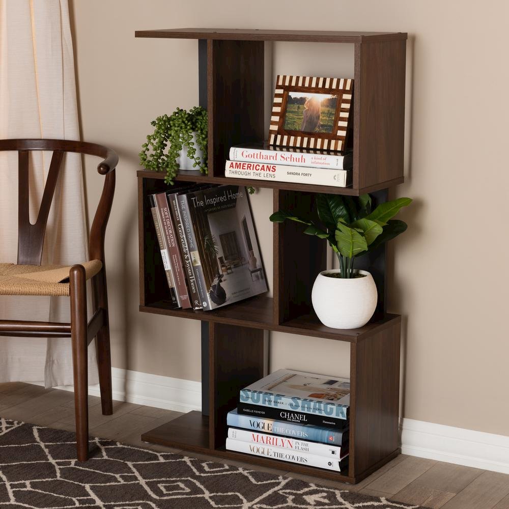 Legende Modern and Contemporary Brown and Dark Grey Finished Display Bookcase