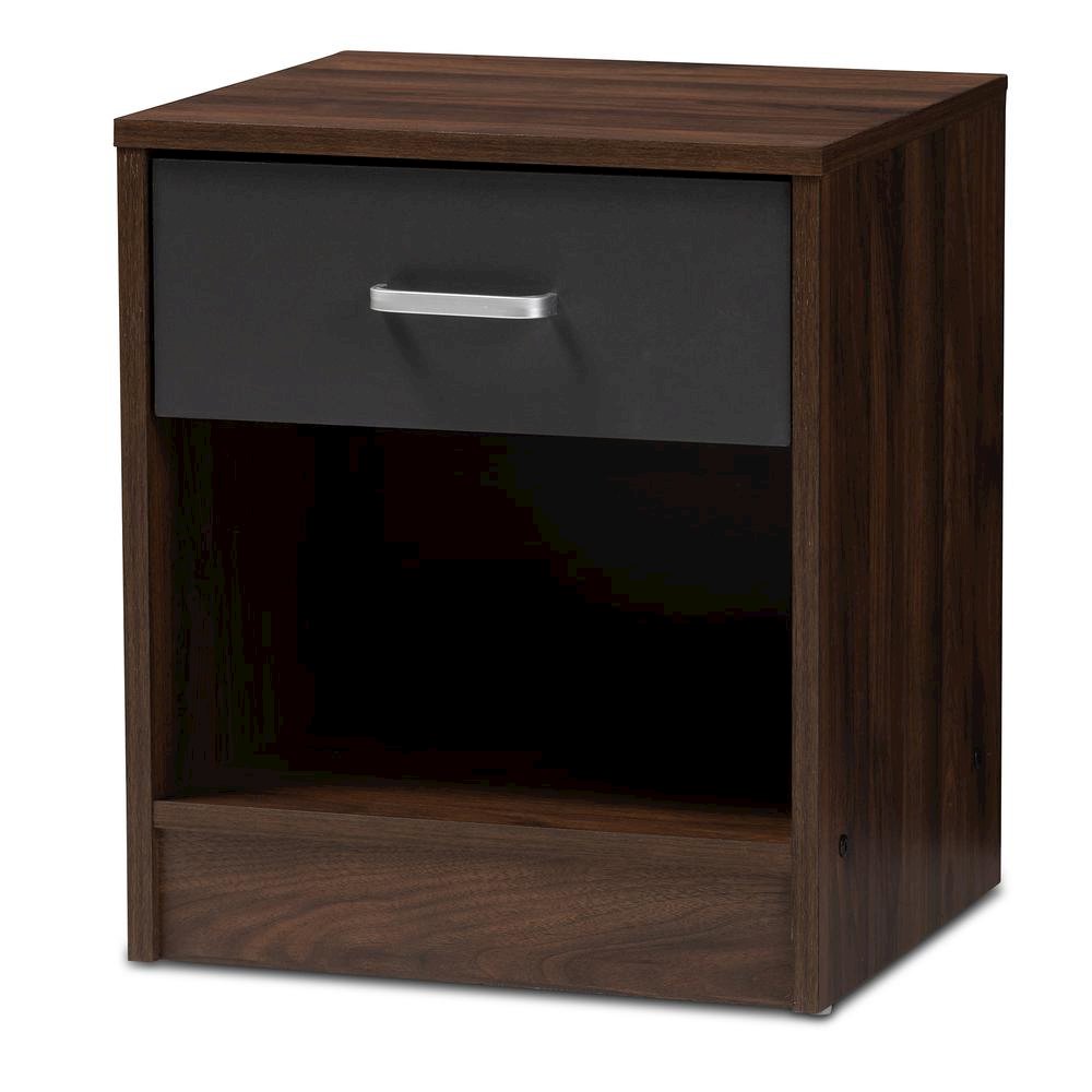 1-Drawer Dark Brown and Dark Grey Finished Nightstand