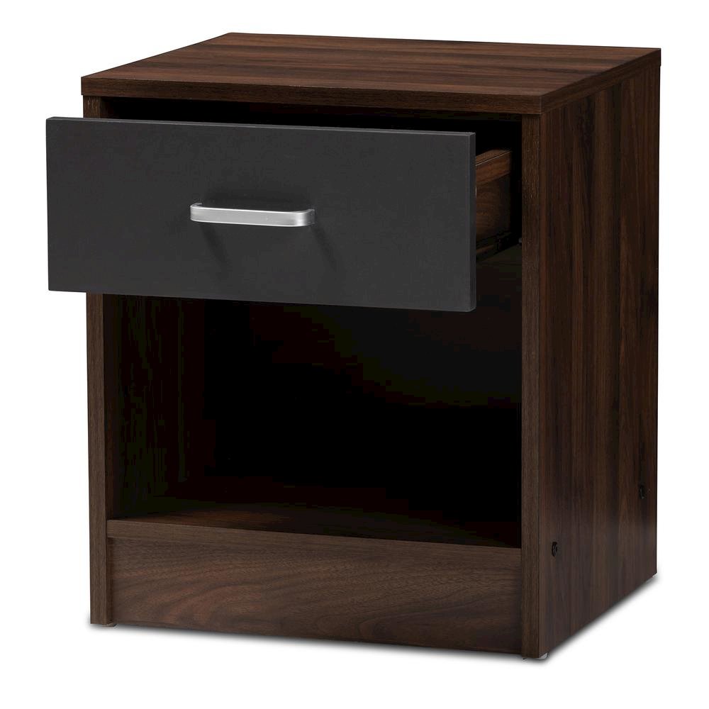 1-Drawer Dark Brown and Dark Grey Finished Nightstand