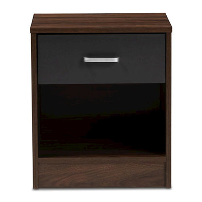 1-Drawer Dark Brown and Dark Grey Finished Nightstand