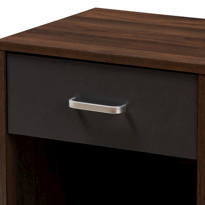 1-Drawer Dark Brown and Dark Grey Finished Nightstand