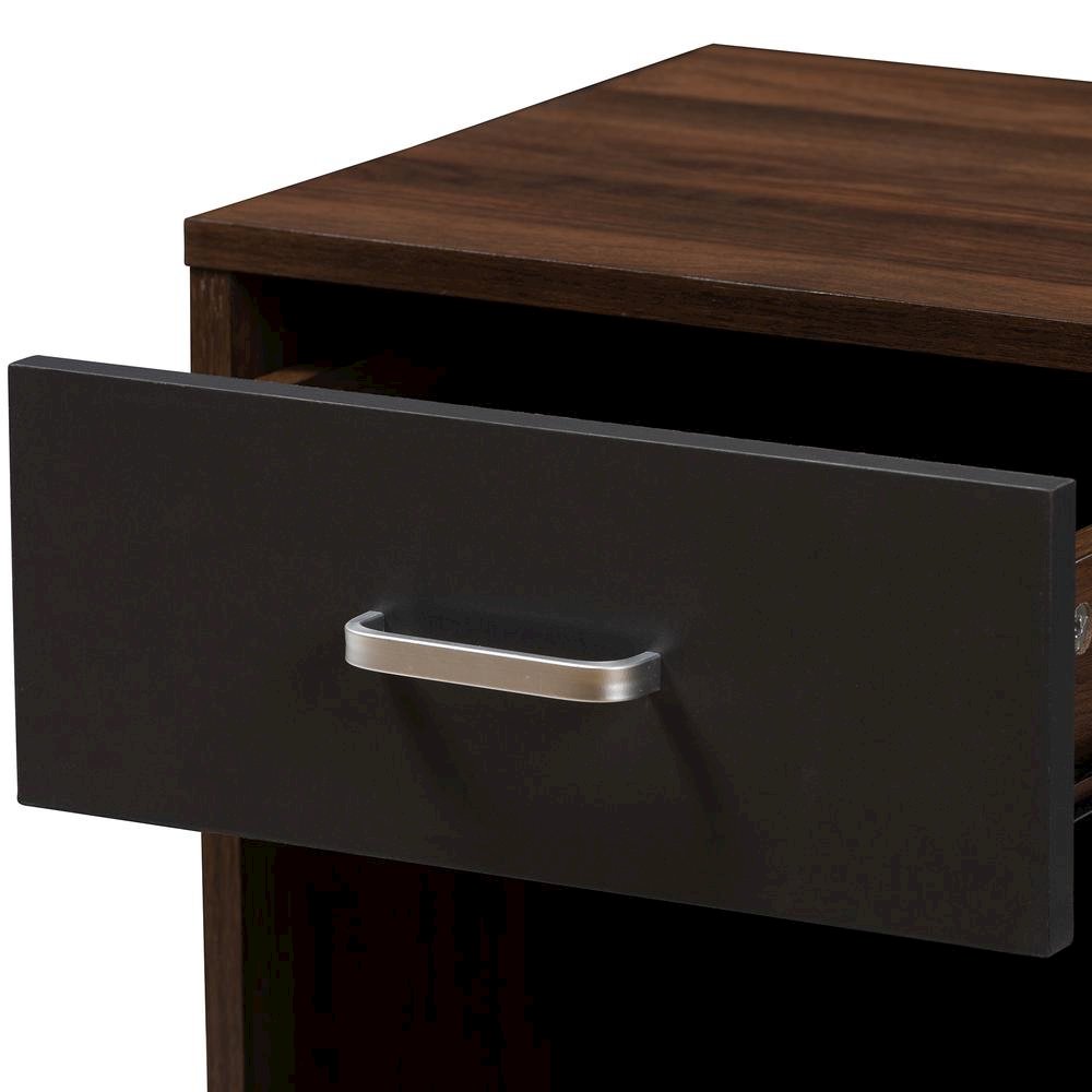 1-Drawer Dark Brown and Dark Grey Finished Nightstand
