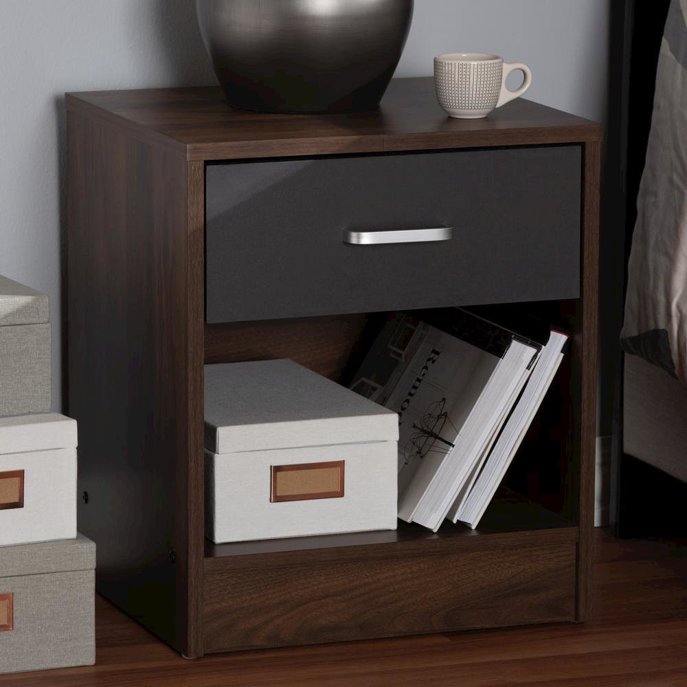 1-Drawer Dark Brown and Dark Grey Finished Nightstand