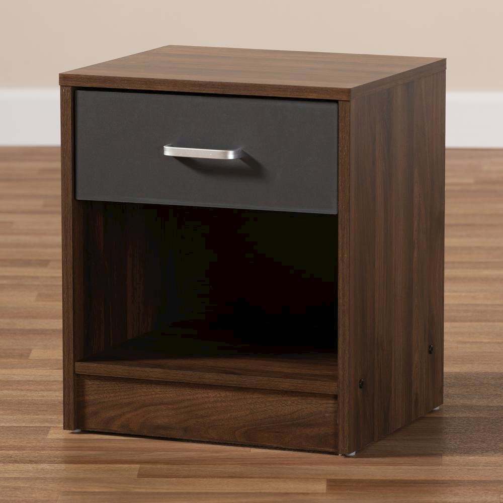 1-Drawer Dark Brown and Dark Grey Finished Nightstand