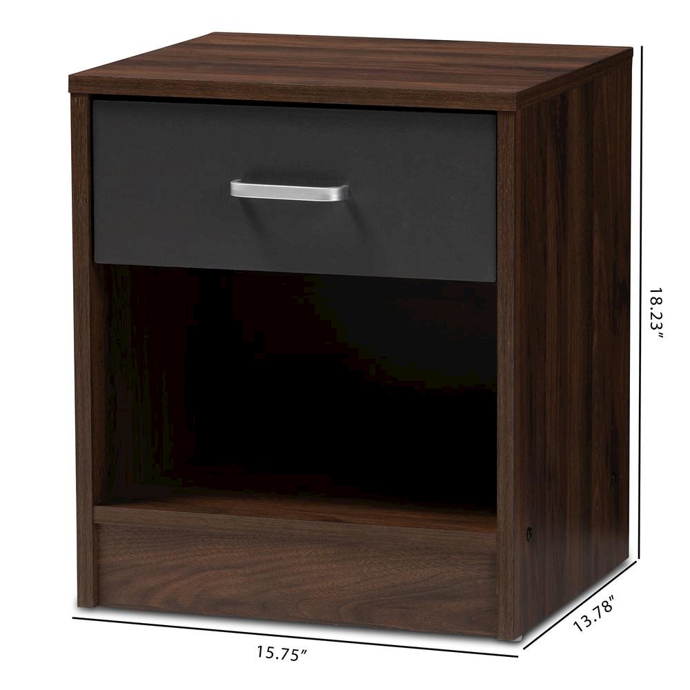 1-Drawer Dark Brown and Dark Grey Finished Nightstand