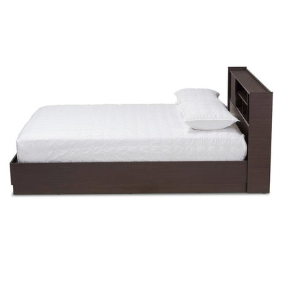 Larsine Modern and Contemporary Brown Finished Queen Size Platform Storage Bed