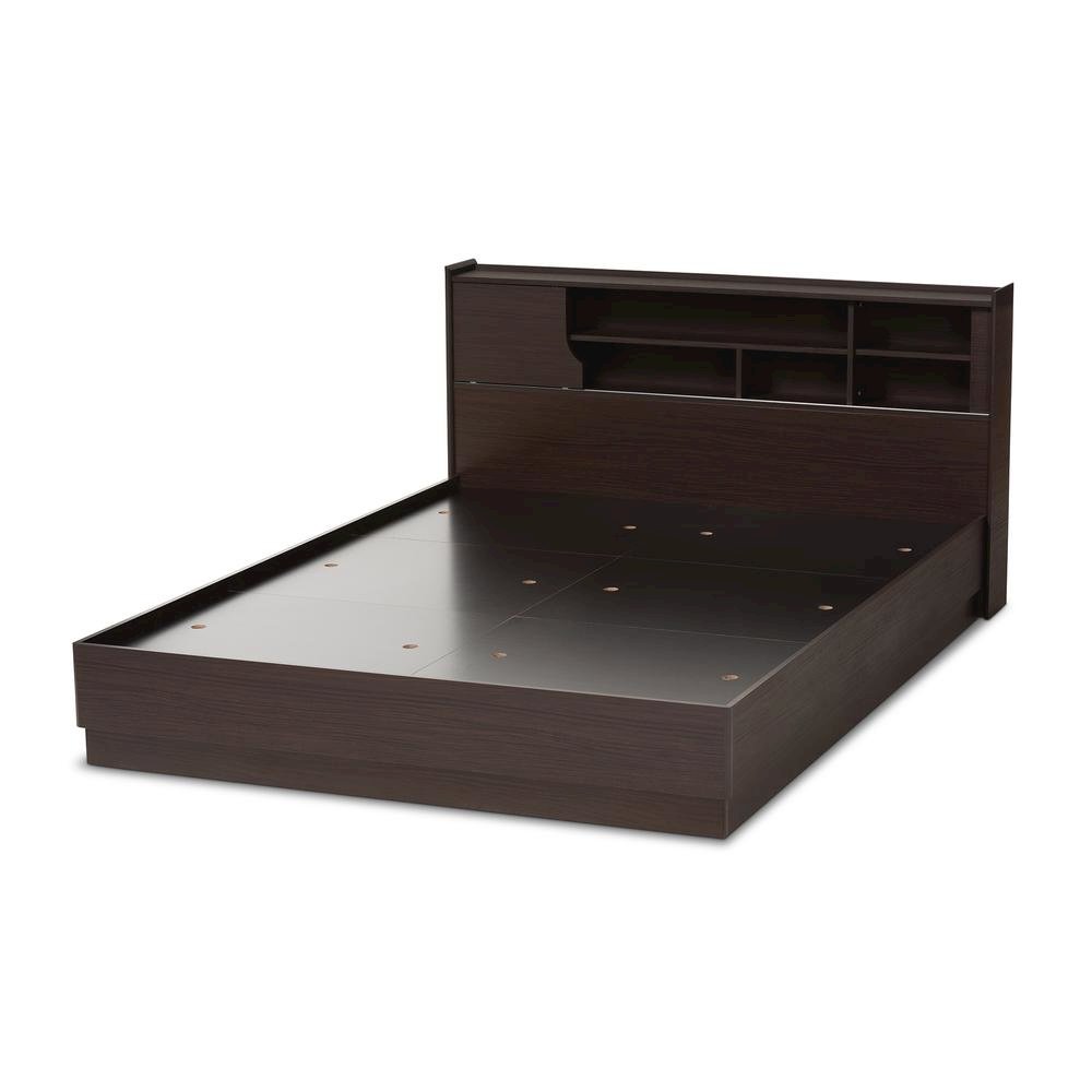 Larsine Modern and Contemporary Brown Finished Queen Size Platform Storage Bed