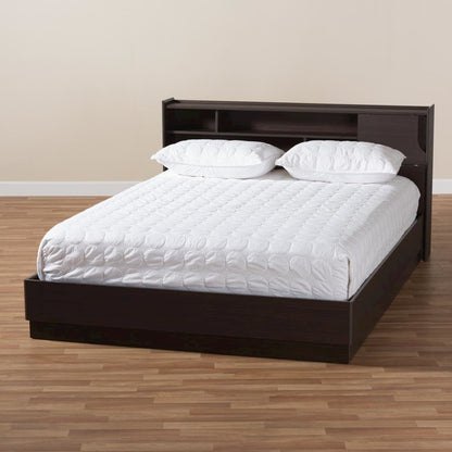 Larsine Modern and Contemporary Brown Finished Queen Size Platform Storage Bed