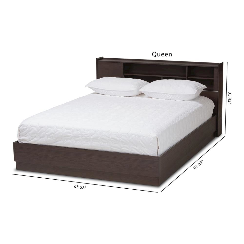 Larsine Modern and Contemporary Brown Finished Queen Size Platform Storage Bed