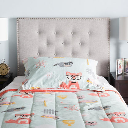 Greyish Beige Fabric Upholstered Twin Size Headboard