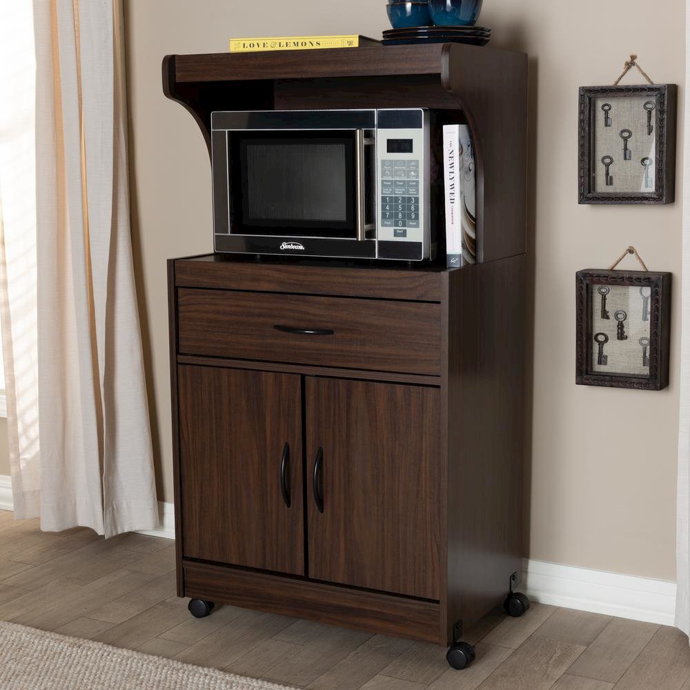 Tannis Modern and Contemporary Dark Walnut Finished Kitchen Cabinet