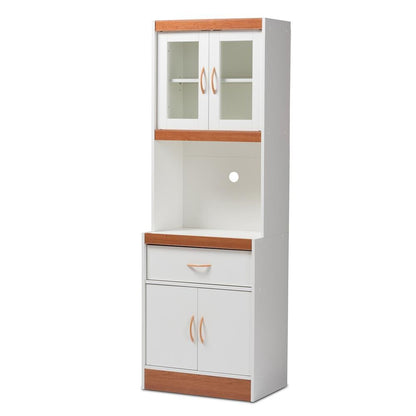 White and Cherry Finished Kitchen Cabinet and Hutch