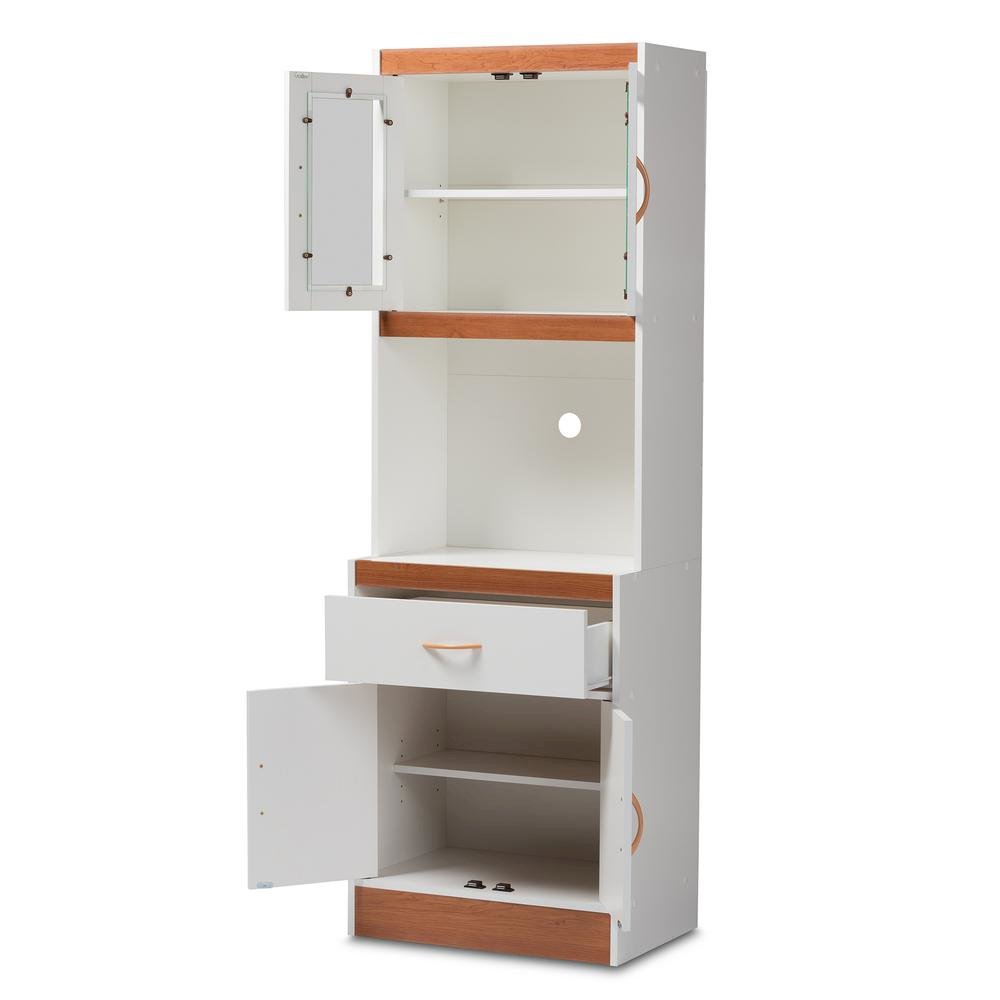 White and Cherry Finished Kitchen Cabinet and Hutch