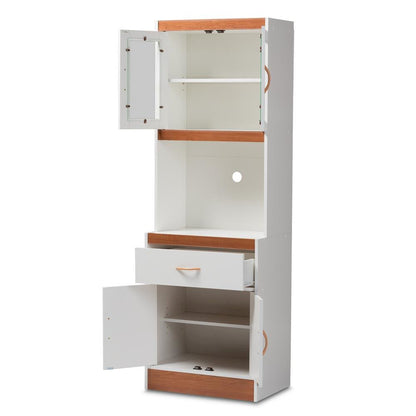 White and Cherry Finished Kitchen Cabinet and Hutch