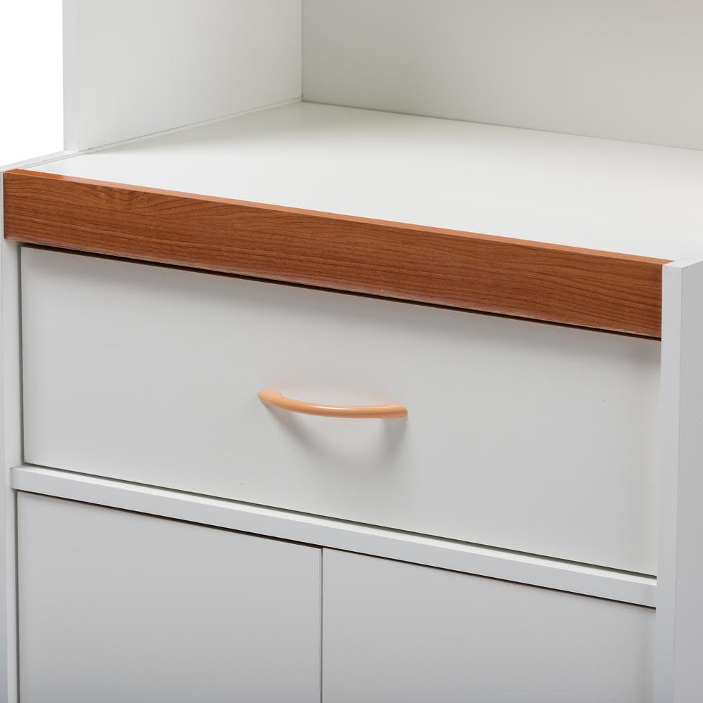 White and Cherry Finished Kitchen Cabinet and Hutch
