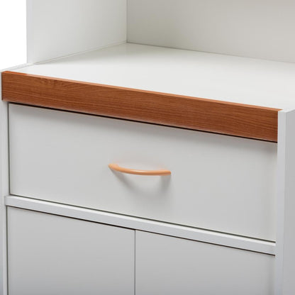 White and Cherry Finished Kitchen Cabinet and Hutch