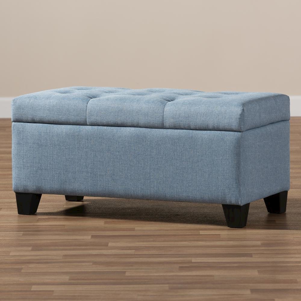 Michaela Modern and Contemporary Light Blue Fabric Upholstered Storage Ottoman